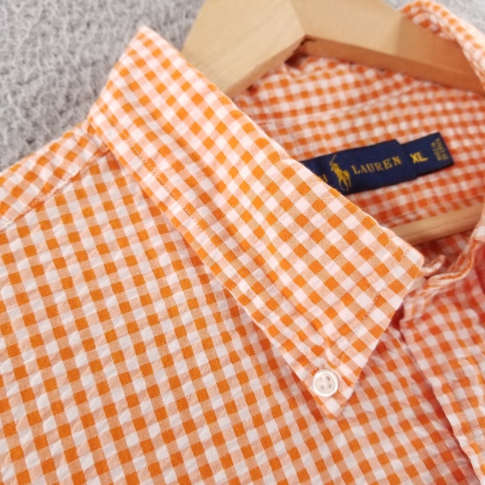 Ralph Lauren Shirt Mens XL Orange Seersucker Gingham Button Down Cotton Check